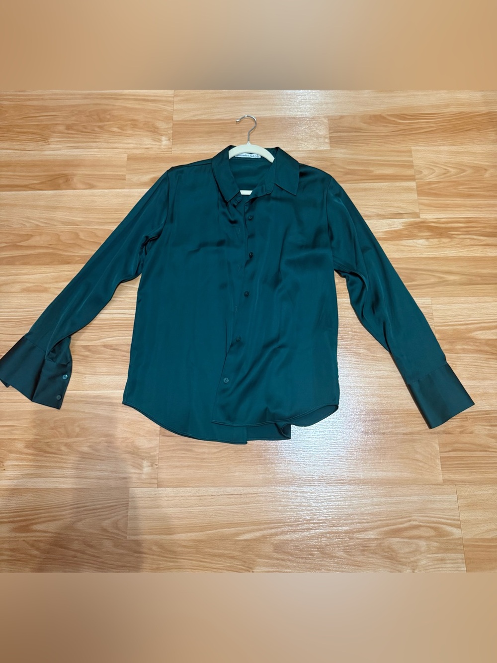 Abercrombie & Fitch Dark Green Satin Button-Up Blouse